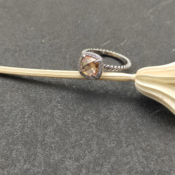 David Yurman Four-Prong Square Champagne Diamond Ring