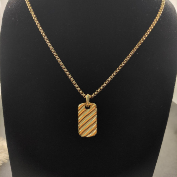 David Yurman Gold Square Wave Pendant Necklace, 3mm Chain, Length 50cm + 5cm