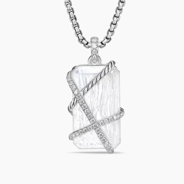 David Yurman White Crystal Bezel Necklace, 3mm Chain, 50+5cm / 60+5cm Adjustable Length