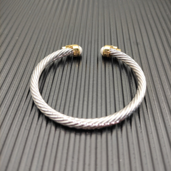 David Yurman 5mm Gold-Tone End Caps Sterling Silver Cable Cuff Bracelet with Pearls