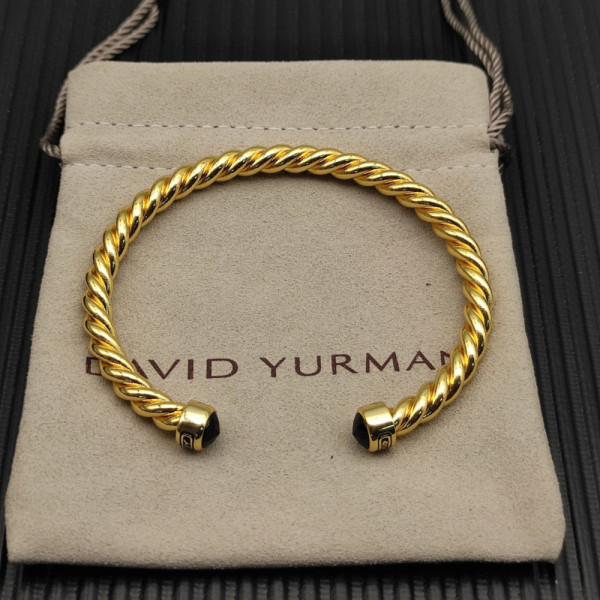 David Yurman 6mm Gold Black Diamond Cable Cuff Bracelet