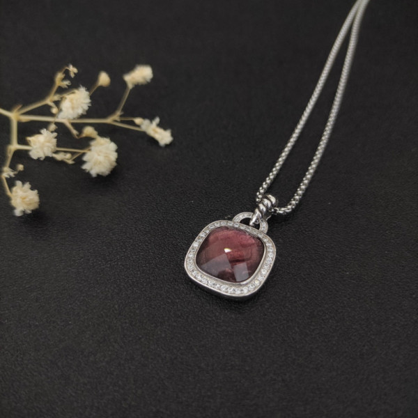 David Yurman 14mm Cushion-Cut Center Stone Necklace with Purple Pav&Atilde;&copy;
