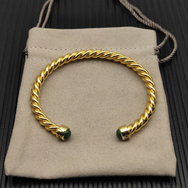 David Yurman 6mm Gold Malachite Cable Cuff Bracelet