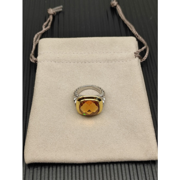 David Yurman Gold and Silver 14mm Square Champagne Diamond Ring