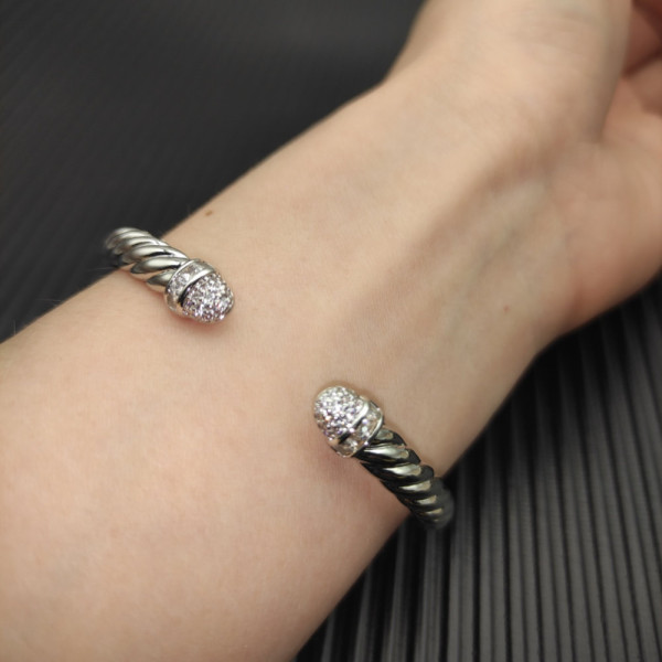 David Yurman 6.2mm Sterling Silver Engraved Cable Bangle Bracelet