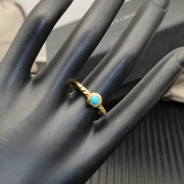 David Yurman Gold 2.8mm Petite Cable Turquoise Ring