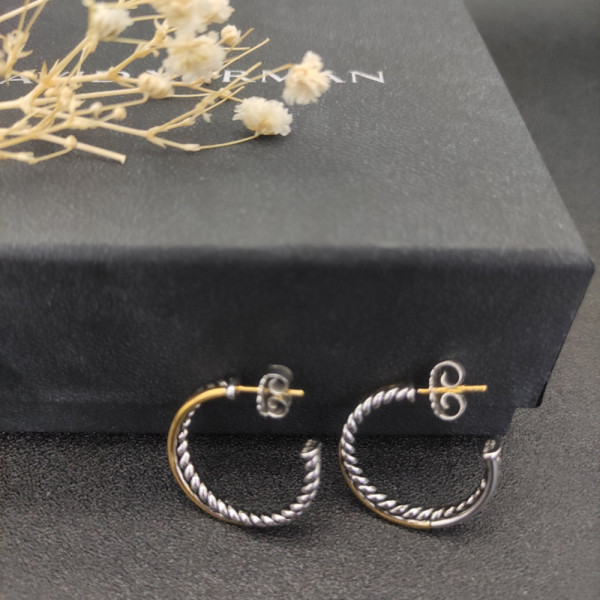 David Yurman Cable Hoop Earrings with Cylindrical Gold and Silver Accent