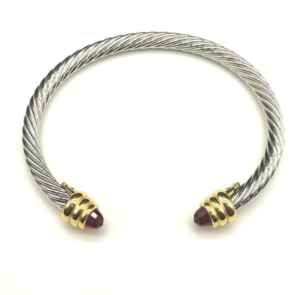 David Yurman 5mm Gold-End Red Diamond Cable Cuff Bracelet