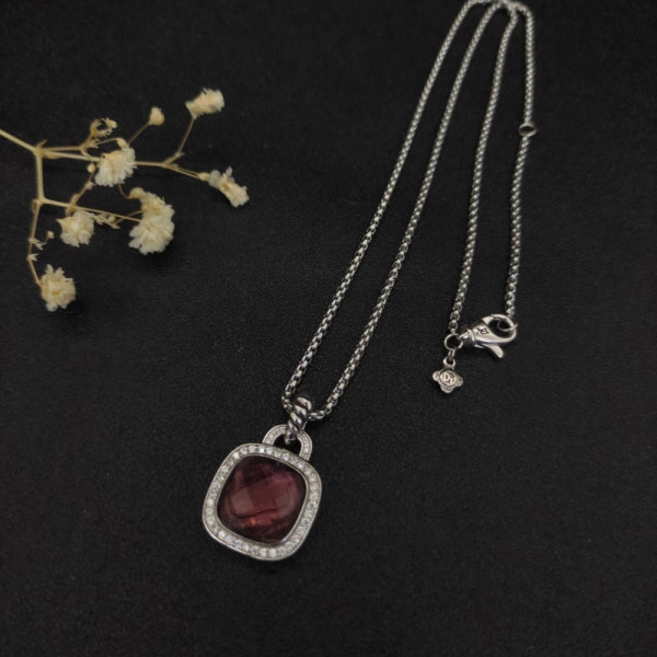 David Yurman 14mm Cushion-Cut Center Stone Necklace with Purple Pav&Atilde;&copy;