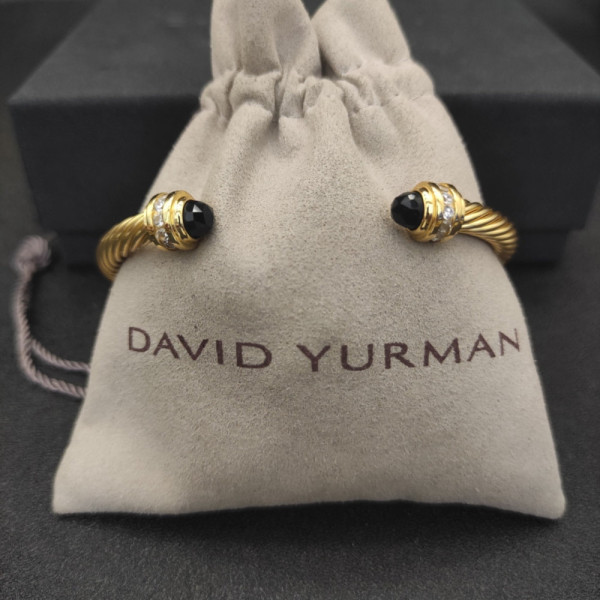 David Yurman 5mm Gold Cable Bracelet with Black Diamonds