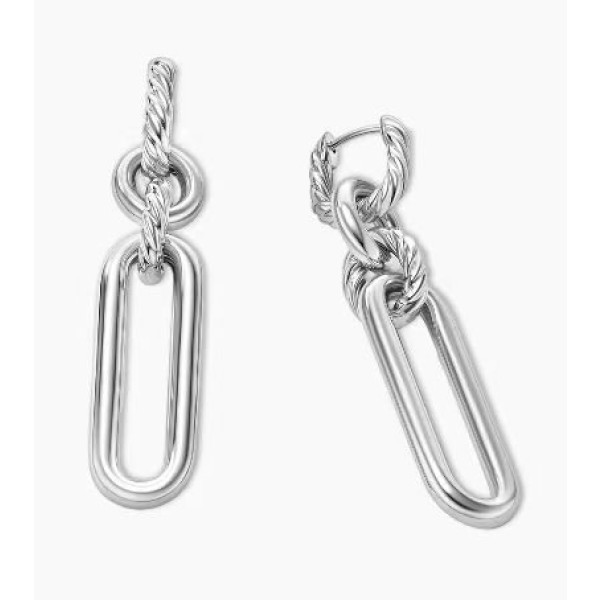 David Yurman Silver Four-Ring Earrings, 53.5mm Length