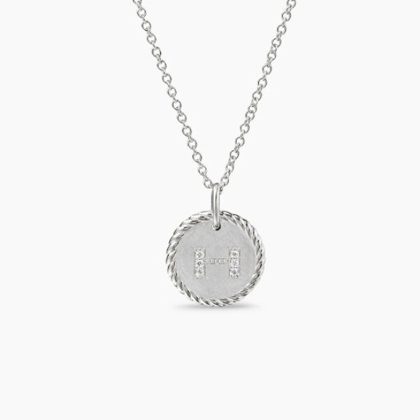 David Yurman Gold Diamond Initial H Disc Pendant Necklace
