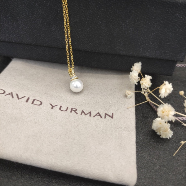 David Yurman Gold Tone 8mm Pearl Pendant Necklace