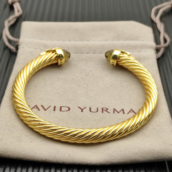 David Yurman 7mm Gold-Tone Cable Cuff Bracelet Brown Diamonds