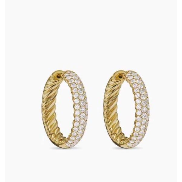David Yurman Gold Half Pav&Atilde;&copy; Diamond Stud Earrings, 25.4&Atilde;4.8mm