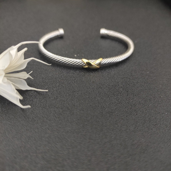 David Yurman 4mm Cable Cuff Bracelet with Single X Station Accent