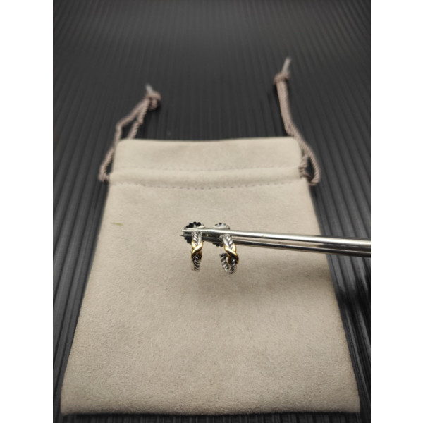 David Yurman 12.6mm X-Shape Gold and Silver Cable Hoop Earrings