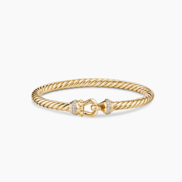 David Yurman 5mm Gold Diamond Hook Cuff Bracelet, Fits Wrist Size 16cm - 20cm