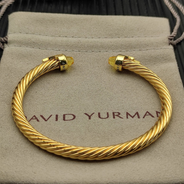 David Yurman 5mm Gold-Tone Cable Cuff Bracelet Yellow Diamonds