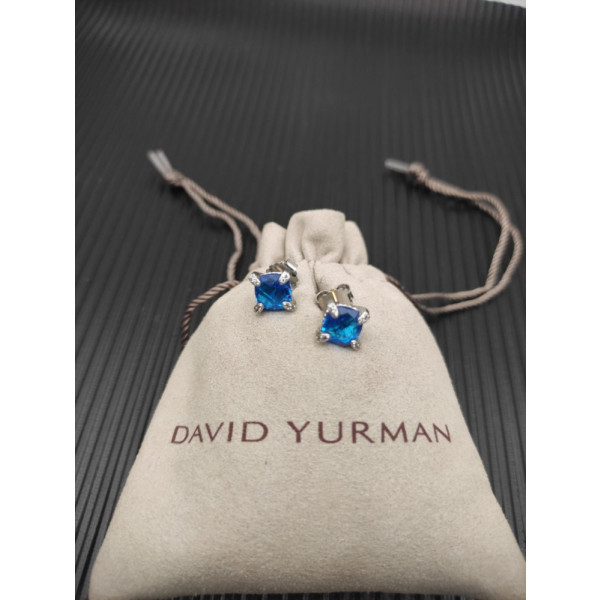 David Yurman 8mm Four-Prong Blue Diamond Stud Earrings