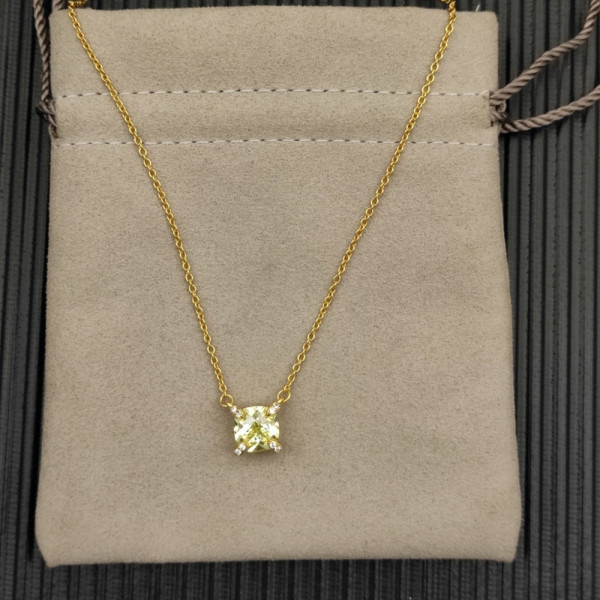 David Yurman Gold 8mm Four-Prong Green Diamond Necklace