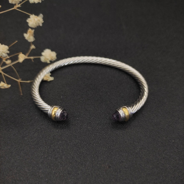 David Yurman 5mm Double-End Cap Cable Cuff Bracelet Purple Diamonds