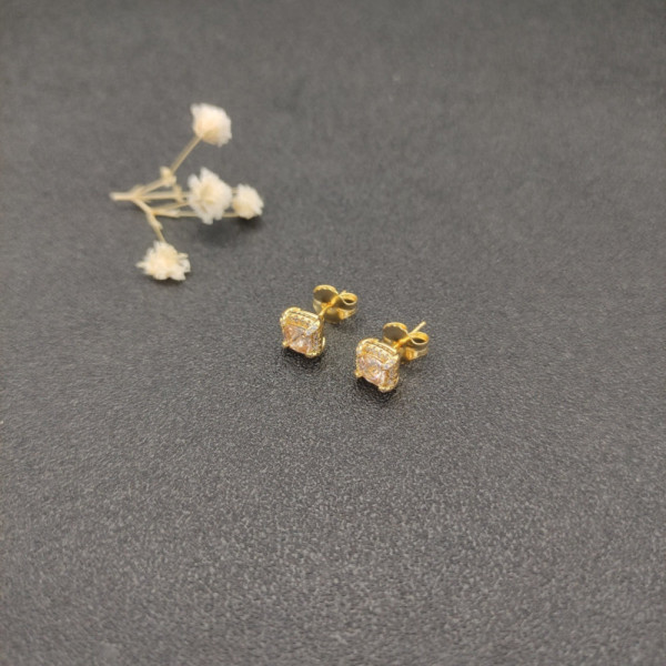 David Yurman 5mm Four-Prong Gold-Set Stud Earrings with Champagne Center Stone and Diamond Accents