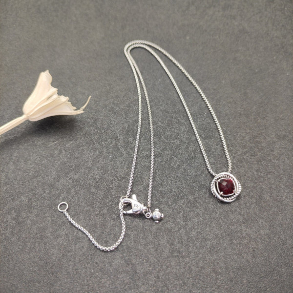 David Yurman 7mm Cable Twist Square Red Diamond Pendant Necklace, 1.5mm Chain, Length 45cm + 5cm