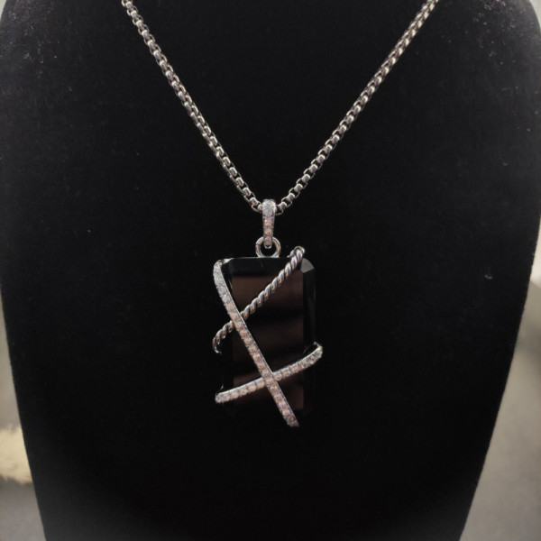 David Yurman Black Onyx Bezel Necklace, 3mm Chain, 50+5cm / 60+5cm Adjustable Length