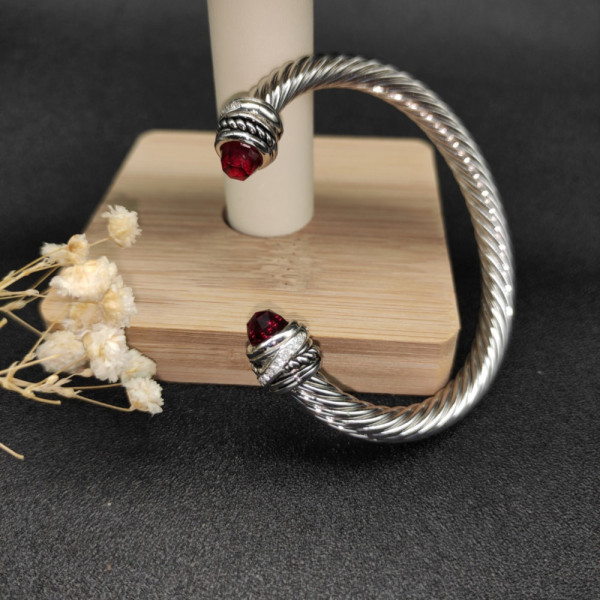 David Yurman 7mm Cable Bracelet with Rotating Red Pav&Atilde;&copy; End Caps