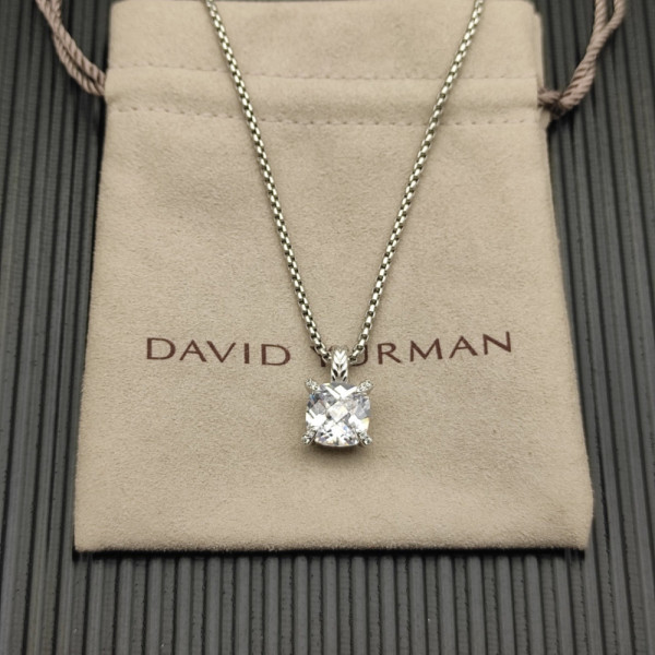 David Yurman Sterling Silver 11mm Four-Prong White Diamond Necklace