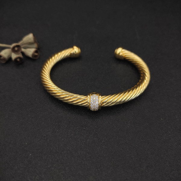 David Yurman 7mm Gold-Tone Beaded Cable Bracelet with White Diamond Accents