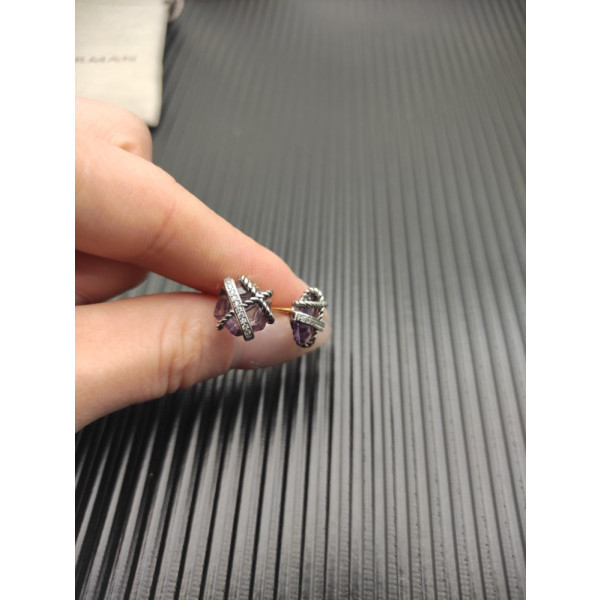 David Yurman Hexagonal Purple Diamond Stud Earrings