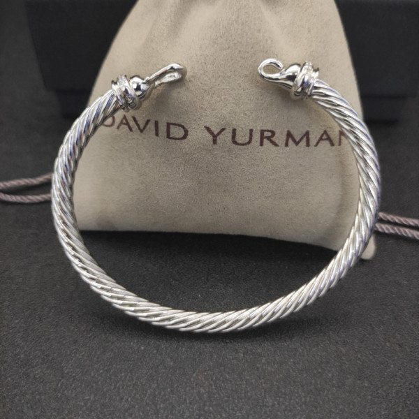 David Yurman 5mm Sterling Silver Cable Hook Cuff Bracelet with Diamond Accent