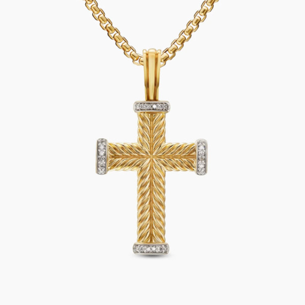 David Yurman Gold Diamond Cable Cross Necklace