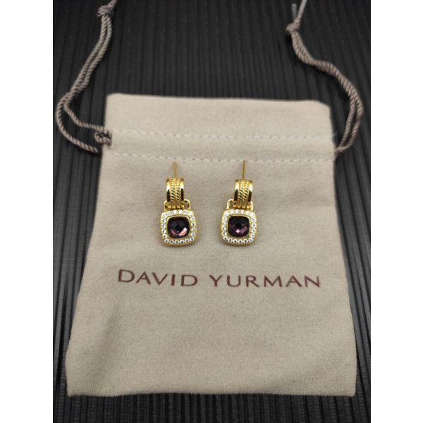 David Yurman Gold Purple Pav&Atilde;&copy; Square Cable Drop Earrings