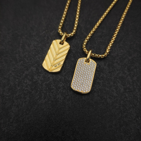 David Yurman Gold Pav&Atilde;&copy; White Diamond Tag Necklace 3mm Chain