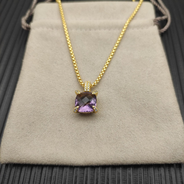 David Yurman Gold 11mm Four-Prong Purple Diamond Necklace