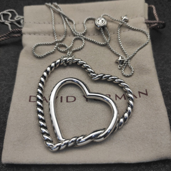 David Yurman 38mm Double Heart Silver Necklace