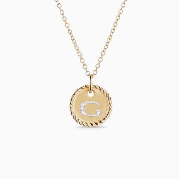 David Yurman Gold Diamond Initial G Disc Pendant Necklace