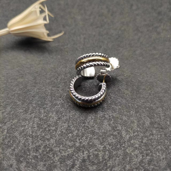 David Yurman 15.6mm Gold and Silver Half Hoop Earrings