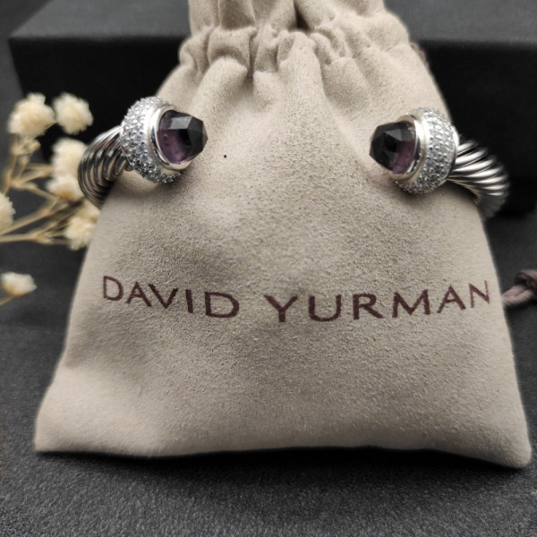 David Yurman 7mm Full Pav&Atilde;&copy; Purple Diamond End Cap Cable Bracelet