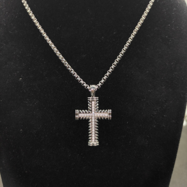 David Yurman Double Twist Cross Pendant Necklace with Black Diamonds, 3mm Chain, Length 50+5cm / 60+5cm