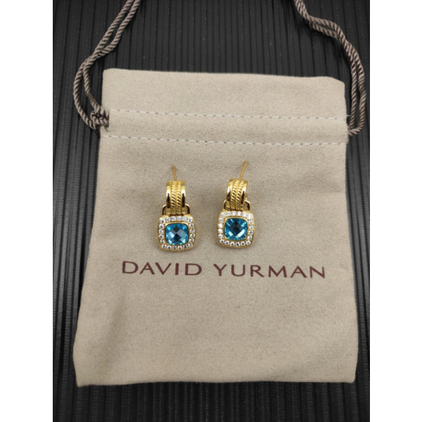 David Yurman Gold Blue Pav&Atilde;&copy; Square Cable Drop Earrings