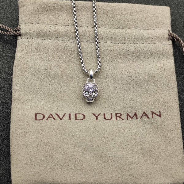 David Yurman Rose Gold Purple Diamond Gumball Necklace, 2mm Chain, 45+5cm Adjustable Length