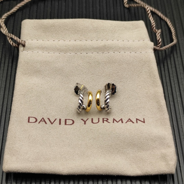David Yurman Gold and Silver 13.5mm Double Hoop Embrace Earrings