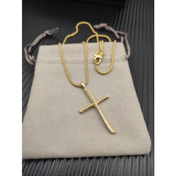 David Yurman Gold-Tone Diamond Cross Pendant Necklace