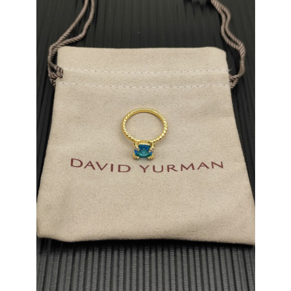 David Yurman Gold 8mm Four-Prong Blue Diamond Ring