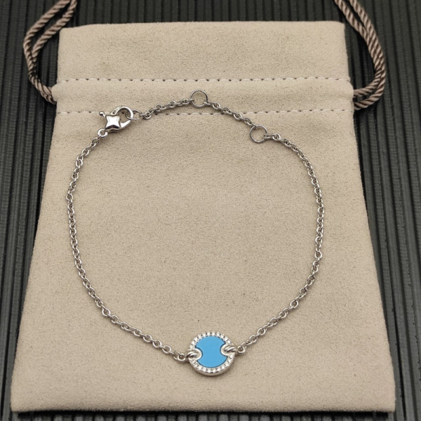 David Yurman Sterling Silver Pav&Atilde;&copy; Turquoise Round Charm Bracelet
