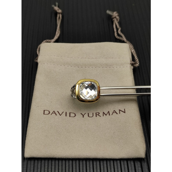 David Yurman Gold and Silver 14mm Square White Diamond Ring